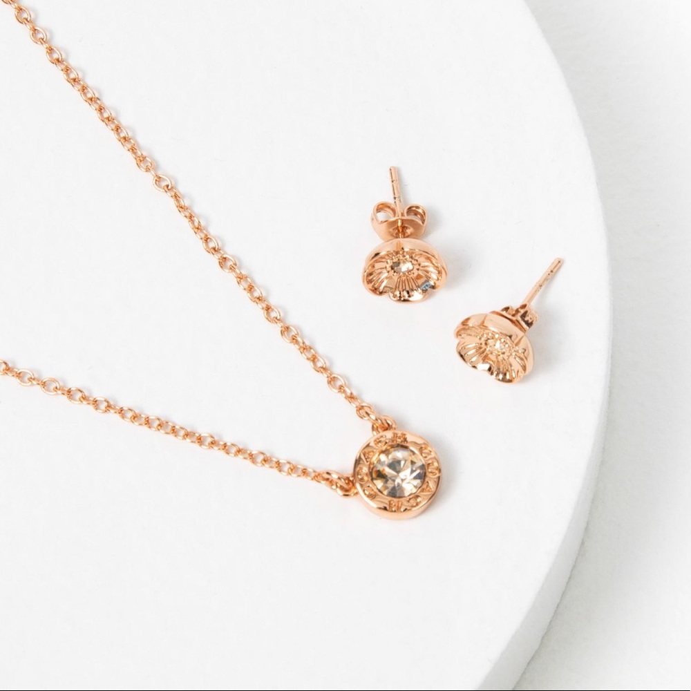 Coach Open Circle Necklace and Tea Rose Earrings Set - Picture 1 of 3